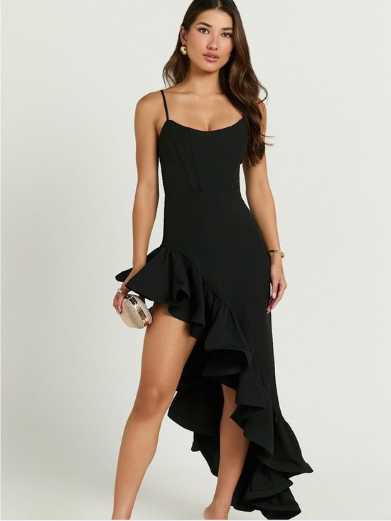 Showpo. Dresses & Skirts - NWT Showpo Maura Maxi Scoop Neckline Ruffle High Low Dress in Black